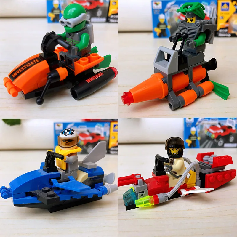 

Children's Dryland Adventure Series Assembling DIY Building Blocks Frogman Divers Submarine Speedboat Education figure kids Toys