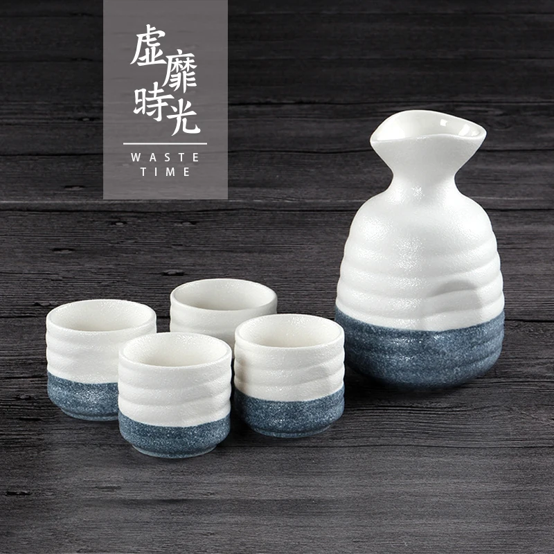 

Japanese ceramic sake bottle snowflake glaze wine warm pot tray pottery flask cups sake barware Chinese white wine set