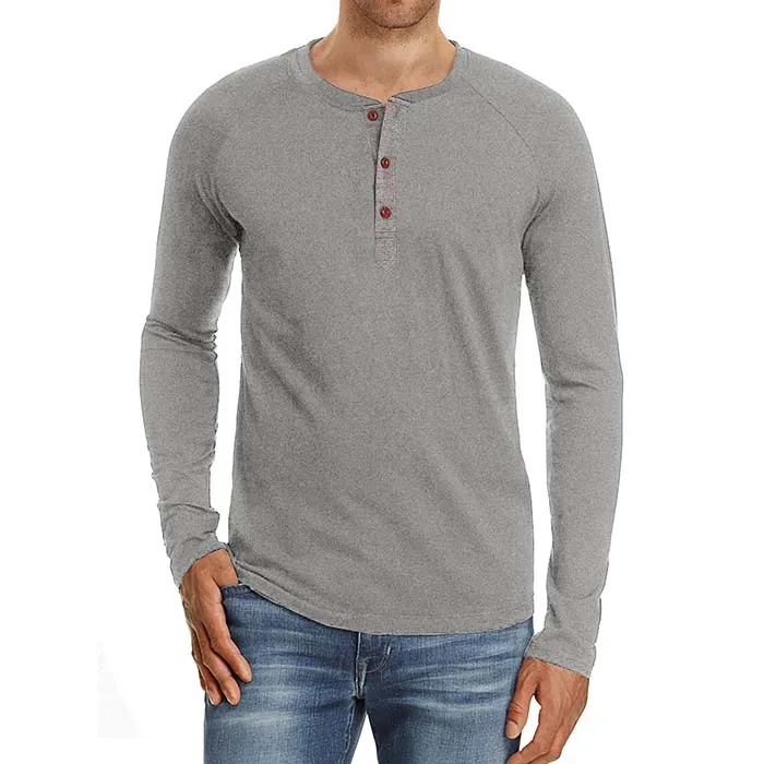 Мужская Новая футболка с коротким рукавом для отдыха с длинным рукавом, однотонная стильная футболка с воротником Хенли, мужские топы, Высококачественная модная одежда - Цвет: light grey