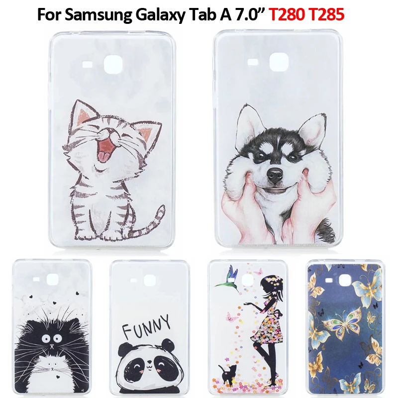 

Lovely Cat Puppy Butterfly Printed Soft TPU Tablet Cover Funda For Samsung Galaxy Tab A A6 7.0 SM-T280 SM-T285 T280 Case Coque