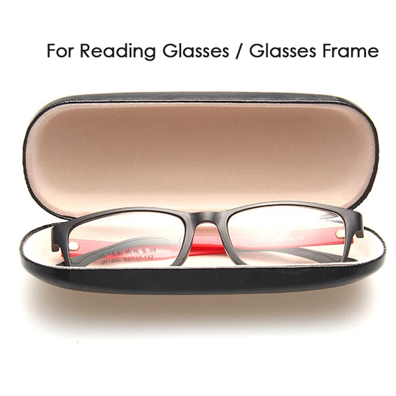 Hot black leather glasses case for men hard frame eyeglass case reading glasses box