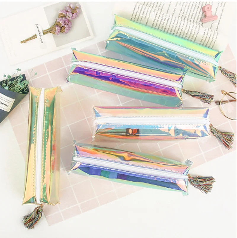 Transparent Glitter Pencil Case Stationery Bags Creative Fashion Pvc Pencil Bag School Pencil Box Supplies Student Gift Kawaii