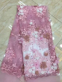 

The latest style pink Nigerian African tulle lace, 2019 net French lace fabric, 3D applique lace fabric CD28991