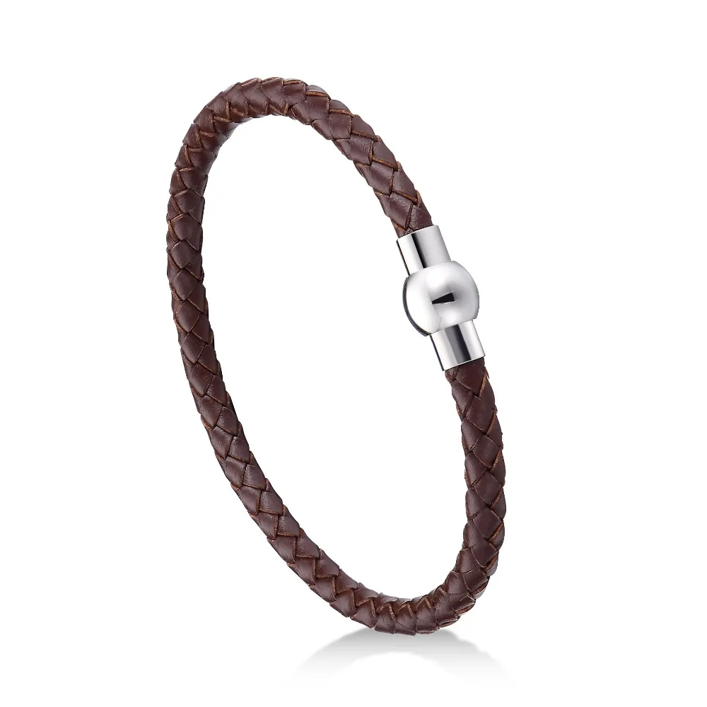 

New Genuine Braided Leather Bracelet for Men Women Stainless Steel Magnetic Clasp Male Rope Bracelets Bangles Punk Jewelry
