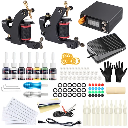 

Complete Tattoo Machine Kit Set Coils Guns Colors Pigment Sets Power Tattoo Beginner Grips Kits Permanent Makeup