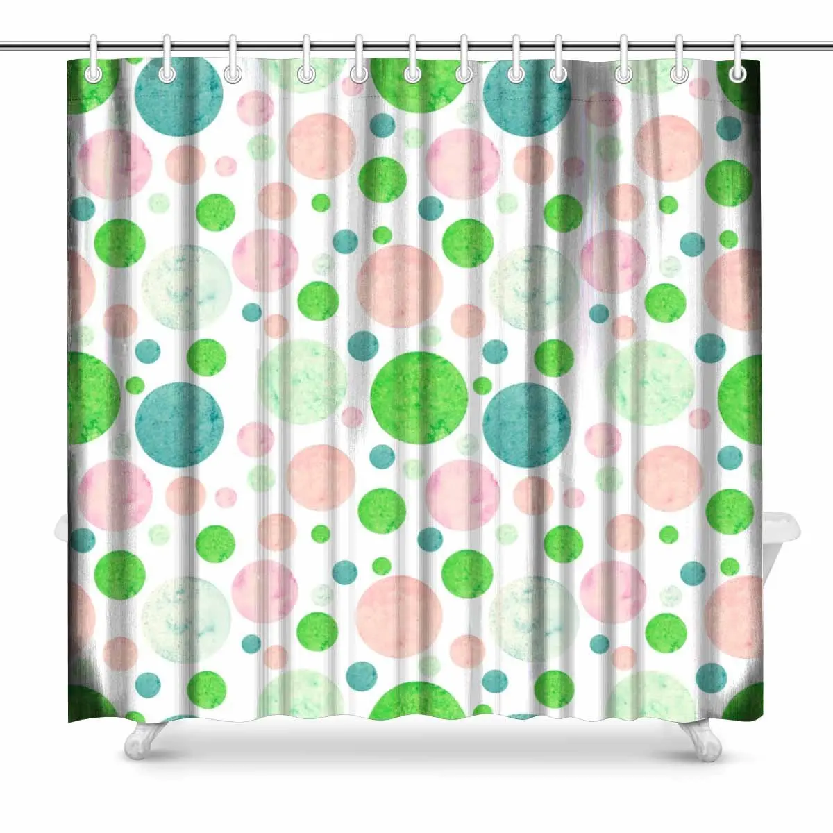 Aplysia Bright Green Blue and Pink Polka Dots Polyester Fabric Bathroom