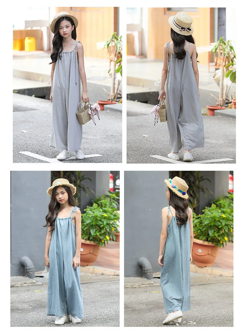 Solid Loose Cotton Jumpsuit For Teenage Girls Long Pants Kids Summer 2019 Wide Leg Trousers Clothing Children Casual Jumpsuits  (3).jpg