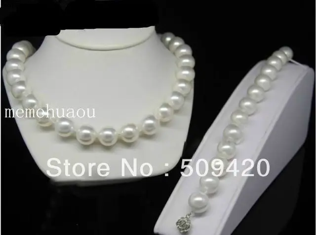 

>>> Stylish 12mm white south sea pearl necklace bracelet set #@
