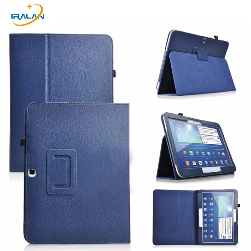 

New Litchi pattern 2-fold PU Leather Case for Samsung Galaxy Tab 3 10.1 P5200 P5210 P5220 Tablet Fold Protective Cover+film+pen