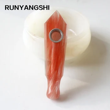 

Runyangshi 1pcs wholesale red smelting Quartz Crystal Smoking Pipe+strainer quartz stone healing wand Free Shipping XH02