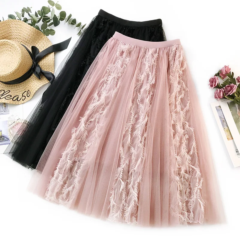 Pleated Skirt Womens Long Maxi Tulle Skirts 2019 Elastic High Waist Tutu Skirt Female Sweet Lace splice Pleated Tutu Skirt Pleated Skirt Womens Long Maxi Tulle Skirts 2019 Elastic High Waist Tutu Skirt Female Sweet Lace splice Pleated Tutu Skirt