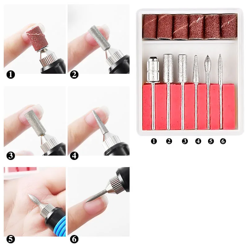  HYTOOS 1Set Electric Nail Drill Machine Pro Manicure Machine Pen 6 Nail Drill Bits Mills Kit Pedicu