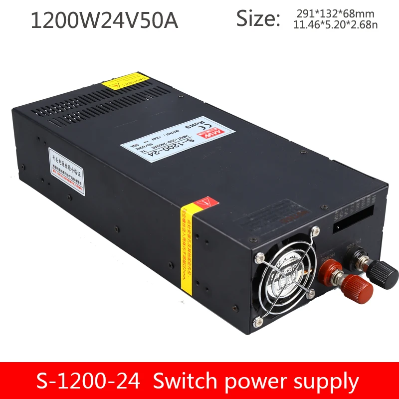 S-1200W-24V50A высокомощный импульсный источник питания 1200 Вт промышленный трансформатор 220 до 24 DC одиночный выход группы