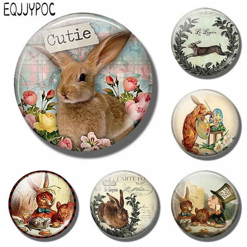 

30 MM Fridge Magnet Decor Fairy Tale Rabbit Glass Cabochon Magnetic Refrigerator Sticker Cute Cartoon Bunny Note Holder Home