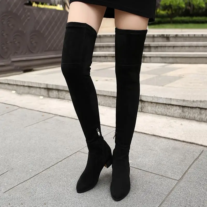 over the knee pointed toe flat boots