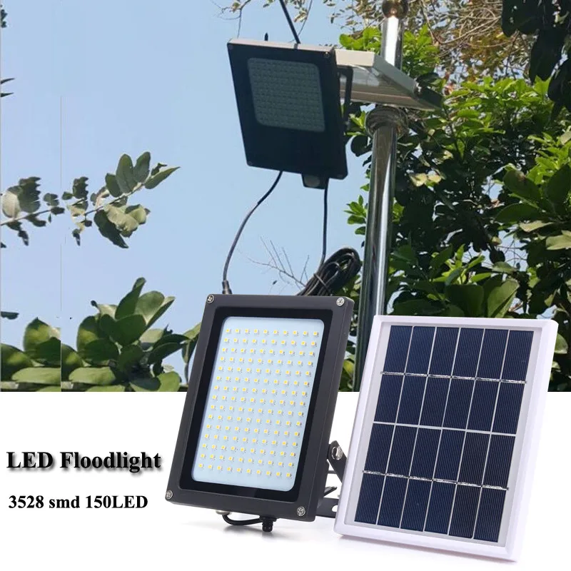 Conjunto de Led Projector com Painel Movido a Energia Sensor de Movimento Emergência à Prova Solar Luzes Inundação 150 Led 3528 Smd Segurança Dwaterproof Água 1 Ip65 4 Lâmpadas solares