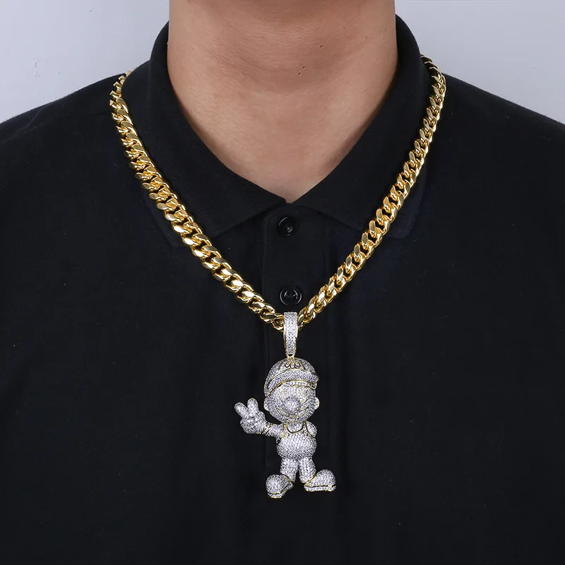 Хип хоп Bling Ice Out AAA CZ камень цвета золота мультфильм персонаж Марио мужские подвески ожерелья для мужчин раппер ювелирные изделия