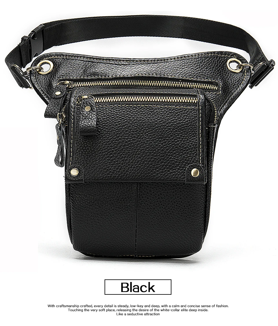 6 Fanny Pack Men's Leg Bag Genuine Leather Belt Bag Men Leg Drop Bag for Men Leather Money  Phone Legs Male Pouch Bags 3237