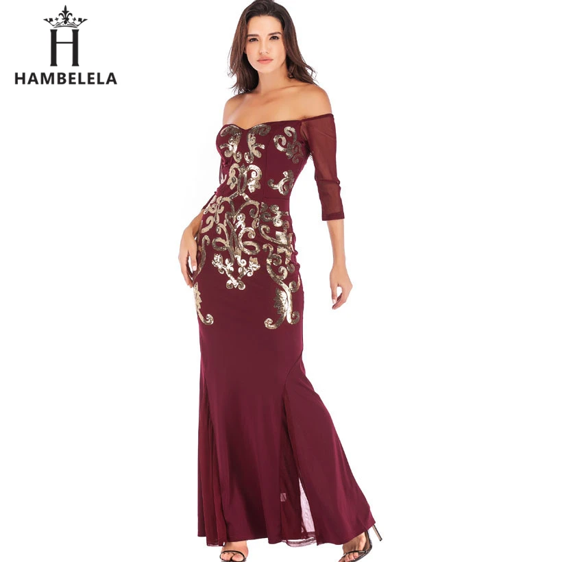 HAMBELELA Sequined Maxi Dress Long Sleeve Ankle Length Evening Party Dresses Sexy Maxi Dress Evening Gown Dress Off The Shoulder (10)