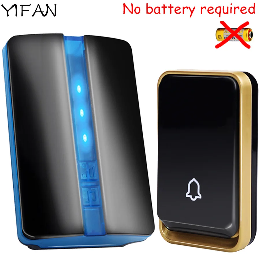 

YIFAN Wireless Doorbell NO battery Waterproof EU US Plug led light 150M long range smart Door Bell chime 1 2 button 1 2 receiver