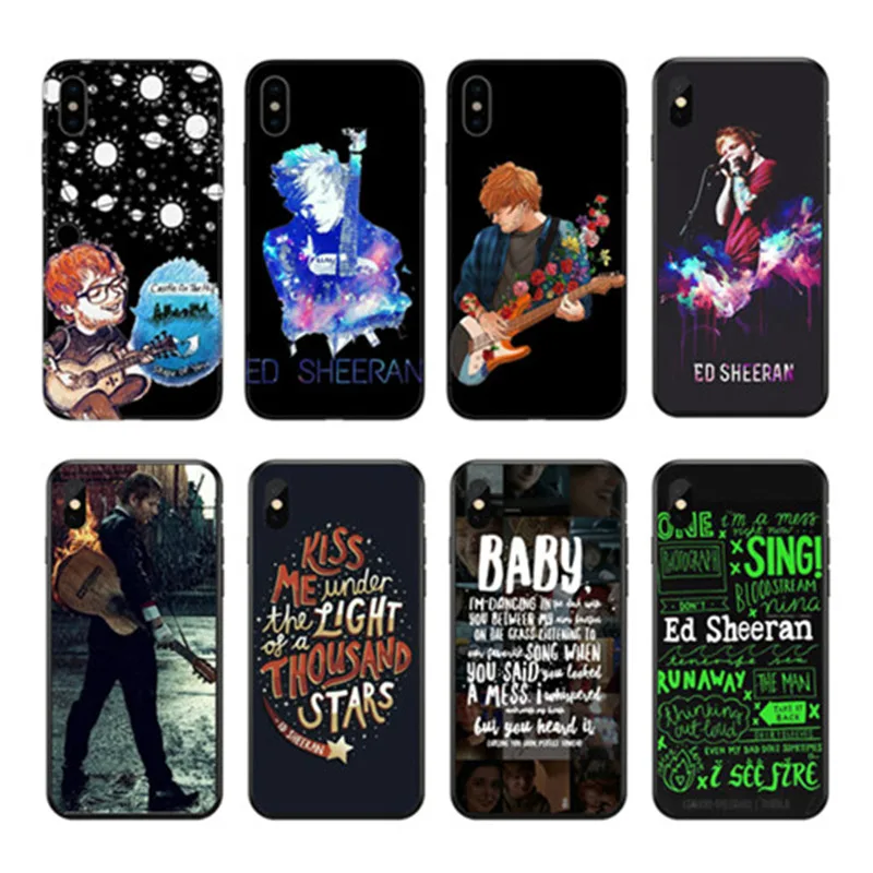 

Para o iphone X 4 5 6 7 8 Plus XR XMAX XS Pop Estrela Cantor Ed Sheeran Black Soft silicone TPU Fundas Coque caso