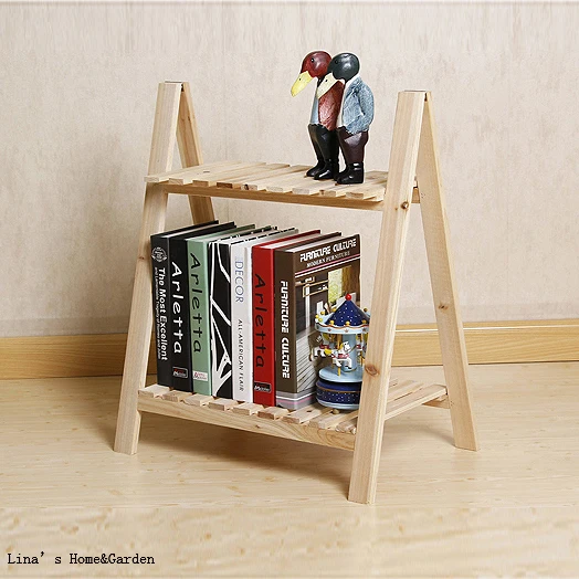 Floor Standing Small Wooden Slat Folding Ladder Flower Shelf (2)
