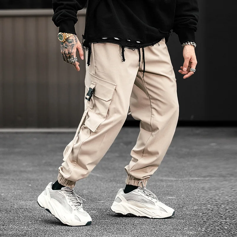 Мужские штаны-шаровары с несколькими карманами, мужские уличные панковские брюки-карго в стиле хип-хоп, повседневные брюки для бега, мужские черные брюки WG02