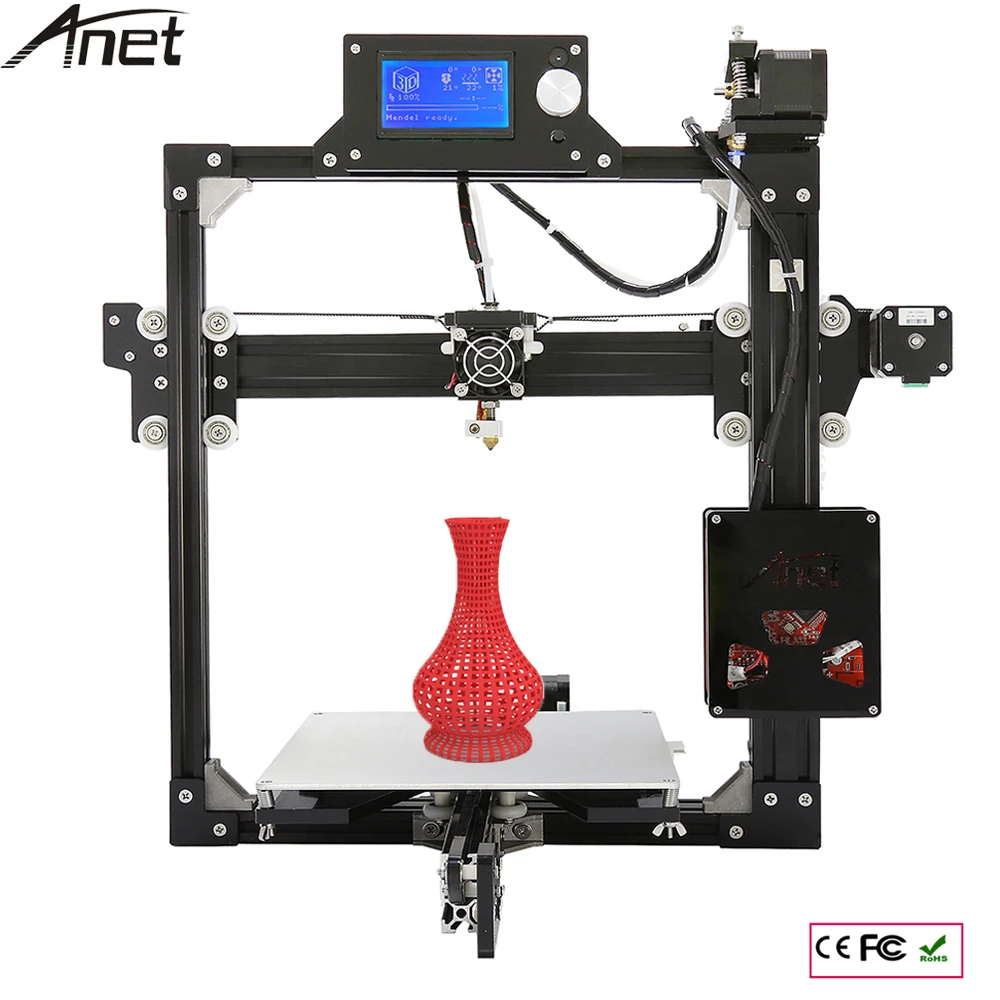 Anet A2 Updrade Aluminium Structure 3D Printer DIY Prusa i3 3d Printer Kit With Hot Bed +LCD Screen +1Roll Filament+ 8GB SD Card