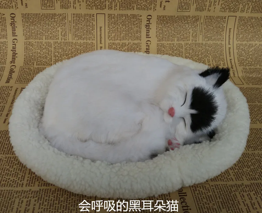 simulation sleeping yellow head, black head cat Breathing cat doll gift