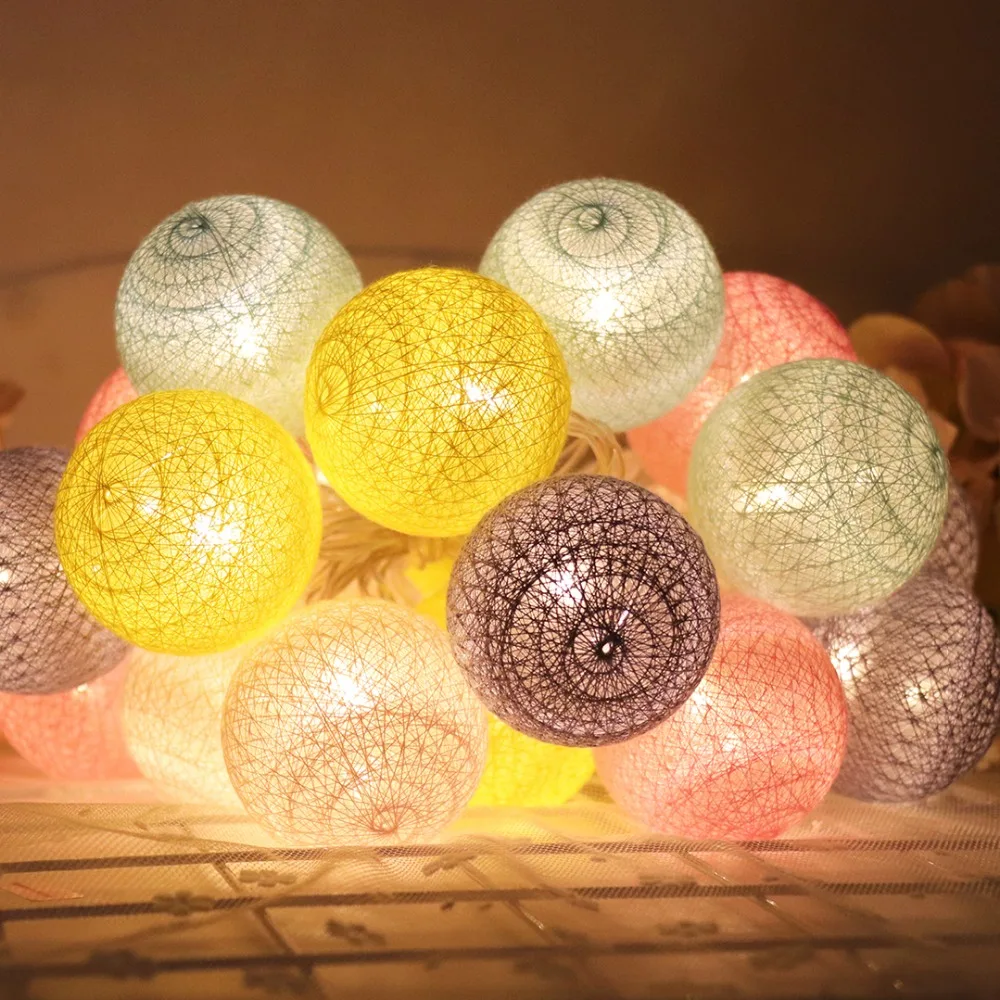 Сказочные гирлянды светодиодный светильник-гирлянда декоративный светильник для комнаты s 2 м 3,5 см диаметр хлопковые шары фонари для рождественской вечеринки батарея KQ