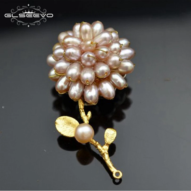 

XlentAg Natural Fresh Water Baroque Pearl Brooch Pins Flower Leaf Brooches For Women Pendant Dual Use Luxury Jewellery GO0050