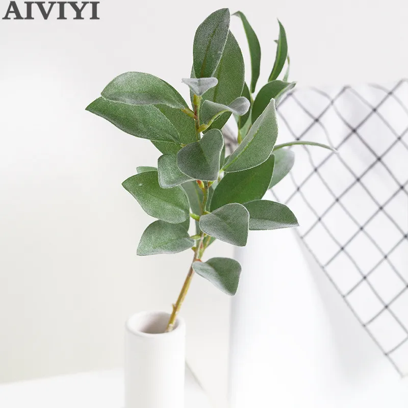 

Artificial 2 fork white hair leaf flocking craft fake plant multi-purpose Christmas party home decoration wedding flower