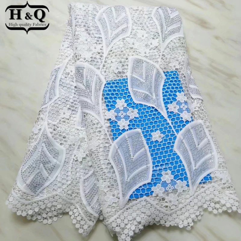 

Hot Sales French water soluble lace African cord lace fabric high quality velvet embroidery with beads and stones for Raiment