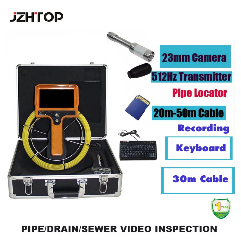 

Pipeline Inspection Drain Pipe Sewer Video Snake Camera 30m Cable 8G SD Card DVR Color LCD Keyboard 512Hz Pipe Locator