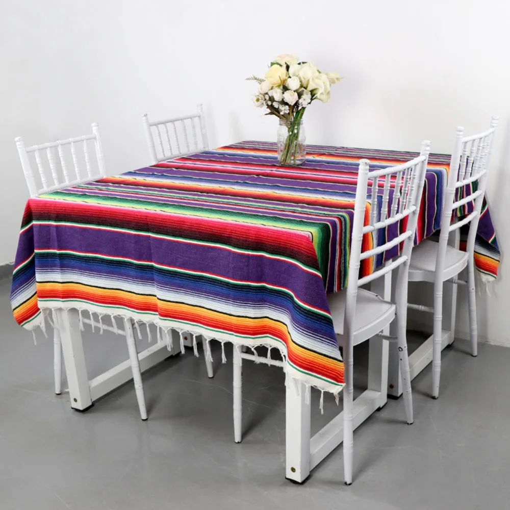 OurWarm 150X215 см хлопковая прямоугольная скатерть для мексиканских вечерние украшения на свадьбу, красочное мексиканское одеяло, покрытие на стол для улицы