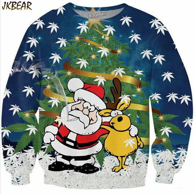 santa claus smoking weed with reindeer under weed leaf christmas pot leaf christmas sweater