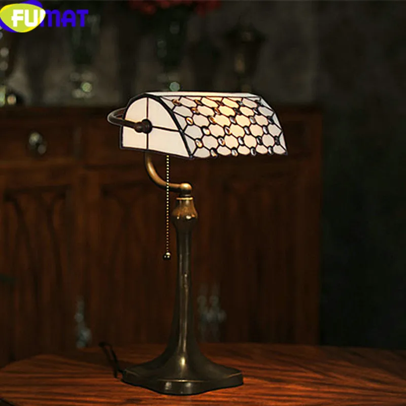 FUMAT Tiffany Table Lamp Vintage Stained Glass Shade Bedroom Bedside
