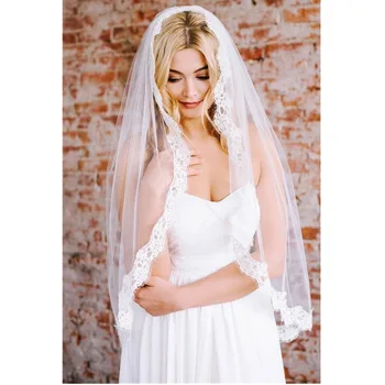 

Fingertip Lace Edge Bridal Wedding Veils Accessories White Ivory Tulle with comb Bride Veil velos de novia 2019 Voile Mariage