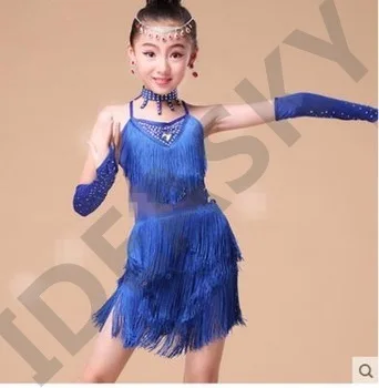 girls fringe ballroom to children sleeved tassel latin clothing competition dress samba rumba and tango dance dresses for sale