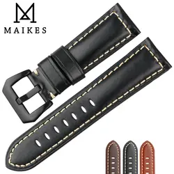 Maikes Лидер продаж часы группа из натуральной коровьей кожи ремешок 26 мм 24 мм 22 мм Аксессуары для часов черный ремешок для Panerai