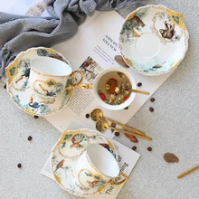 Креативная керамическая кофейная чашка с животными из джунглей фарфор с золотистой отделкой чайная чашка кофейные чашки блюдца ложка набор высокого качества фарфор британский