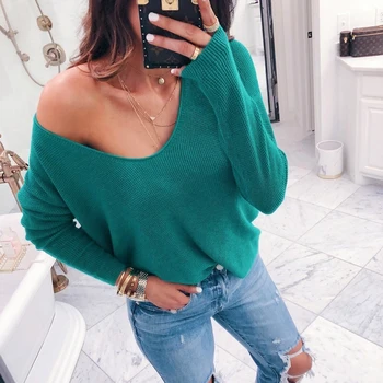 

Bigsweety Vintage Autumn Winter Sweaters Fashion Warm Pullover Women Knitted Sweater V-Neck Long Sleeve Sweater For Female