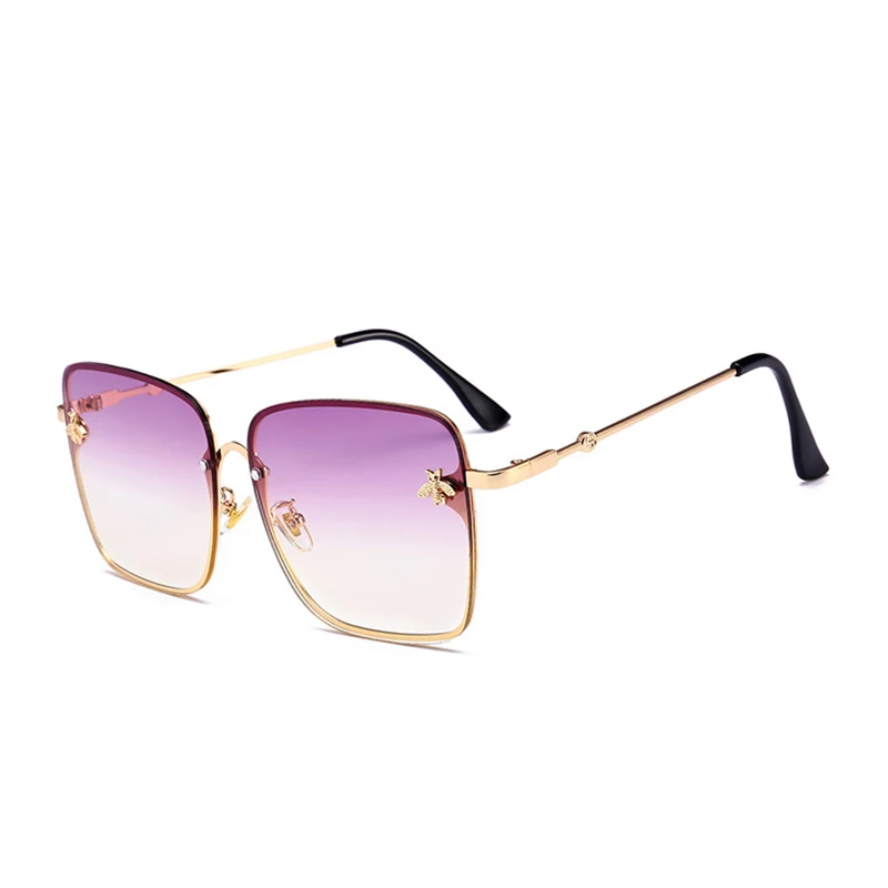 Королевская девушка без оправы Квадратные Солнцезащитные очки женские брендовые летние маленькое украшение в виде пчелы Розовые Желтые очки с градиентными линзами ss141 - Цвет линз: C2-Gold-Purple