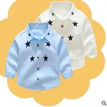 Г. новые рубашки с длинными рукавами для мальчиков изысканные рубашки для мальчиков на пуговицах в Корейском стиле рубашки с рисунком белого и синего цвета