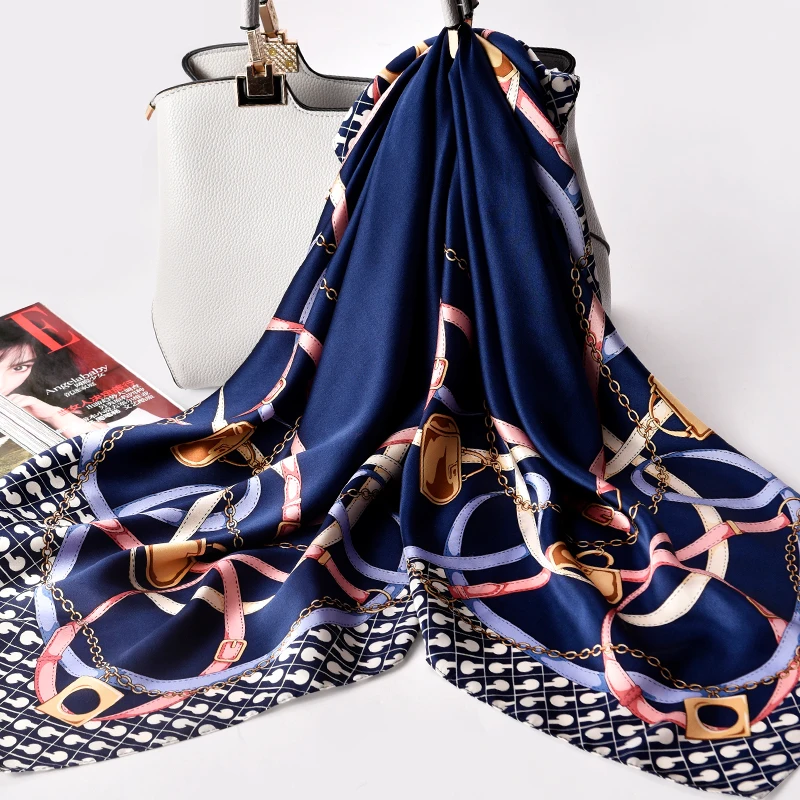 Женский шелковый шарф 88x88 см Роскошные шали и обертывания для дам хиджаб бандана винтажный принт квадратный шелковый шарф платок