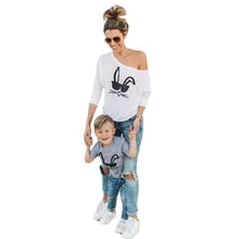 

Mom and Son Matching Clothes Outfits Rabbit Printed Casual T-shirt Tops Blouse Tee Casual Summer Shirt Clothes Christmas Tshirt