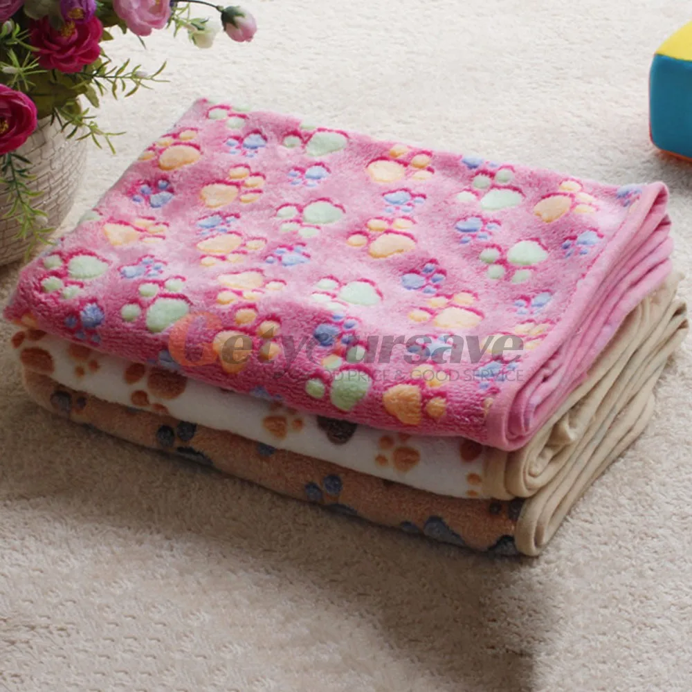 Cute Pet Small Warm Blanket Paw Print Dog Cat Hamsters Puppy Fleece Soft Beds Mat Cushion Pad