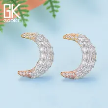 GODKI/модные корейские серьги-гвоздики с Луной для женщин, свадебные серьги с кубическим цирконием и кристаллами CZ, богемные Свадебные серебряные серьги-гвоздики в Дубае