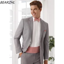 Индивидуальный костюм мужской Выпускной смокинг для свадебных костюмов одежда жениха светло-серое платье