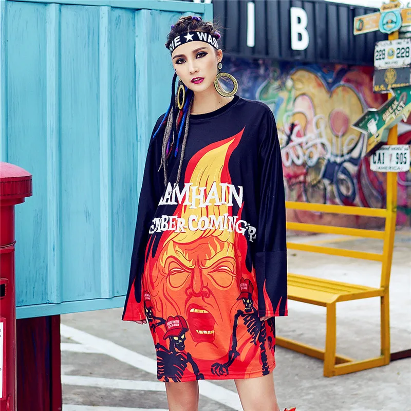 

just.be.never hip hop graphic dress kawaii harajuku korean anime red black tops graffiti printed casual long tshirt loose ladies